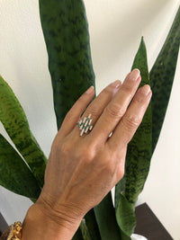 Geometric Diamonds and Emeralds Cocktail Ring