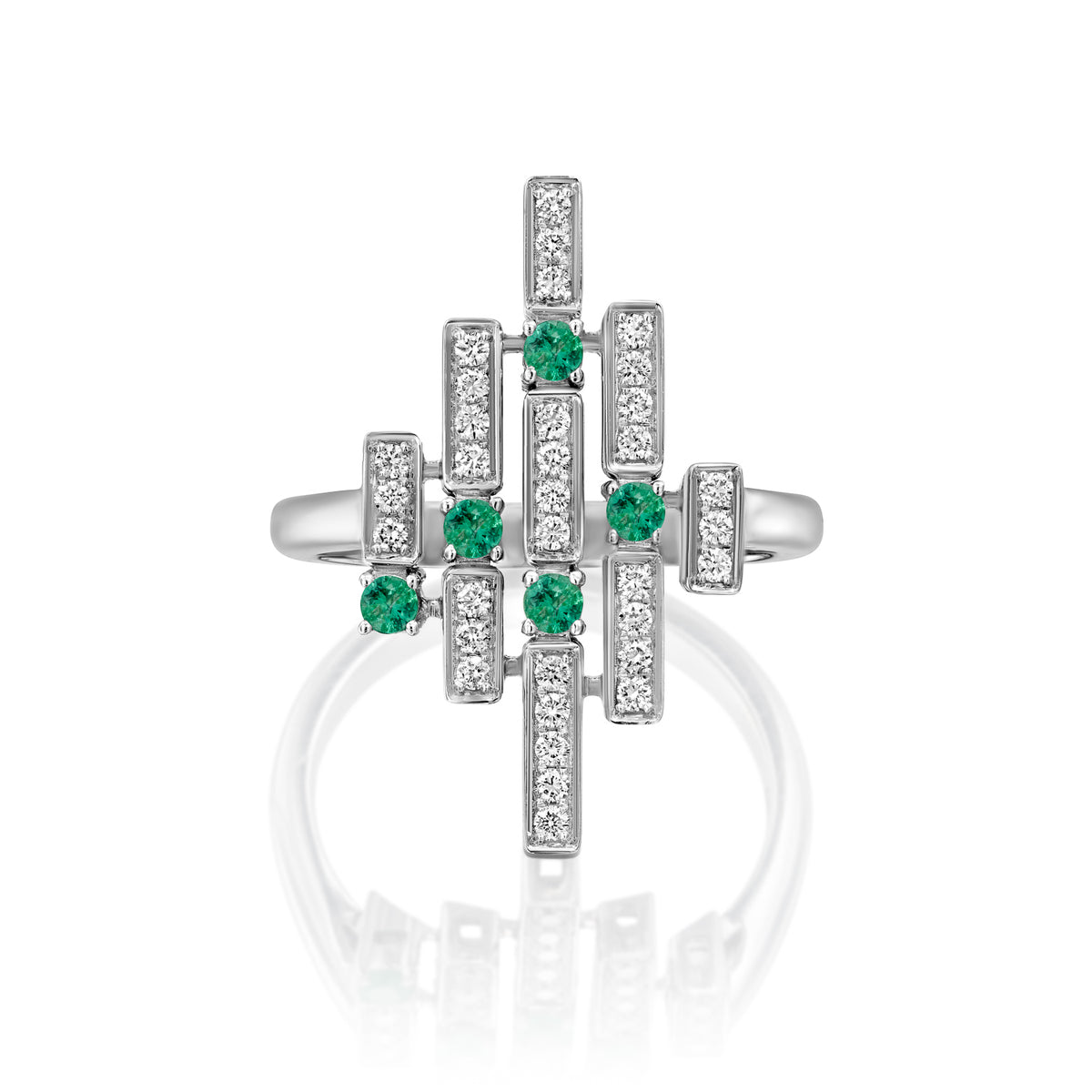Geometric Diamonds and Emeralds Cocktail Ring