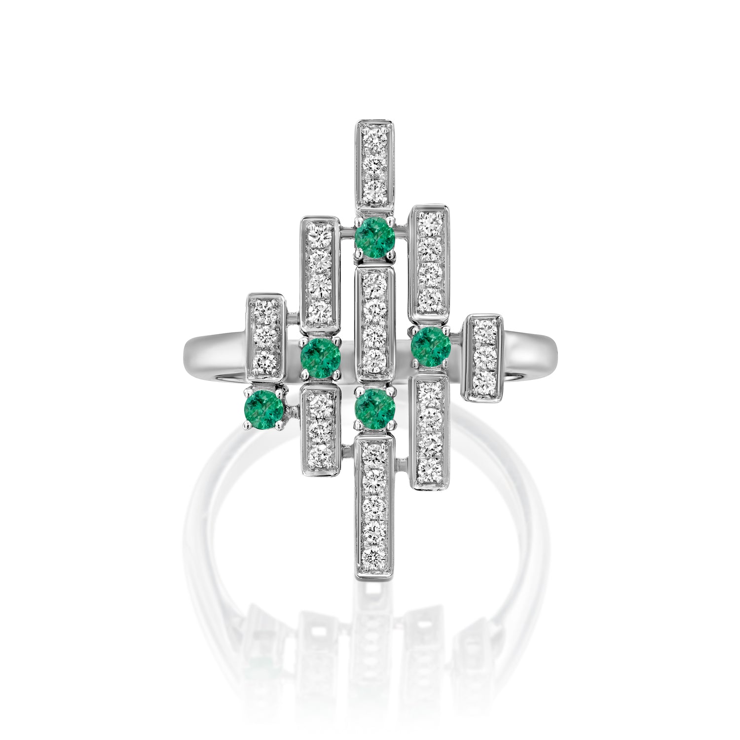 Geometric Diamonds and Emeralds Cocktail Ring