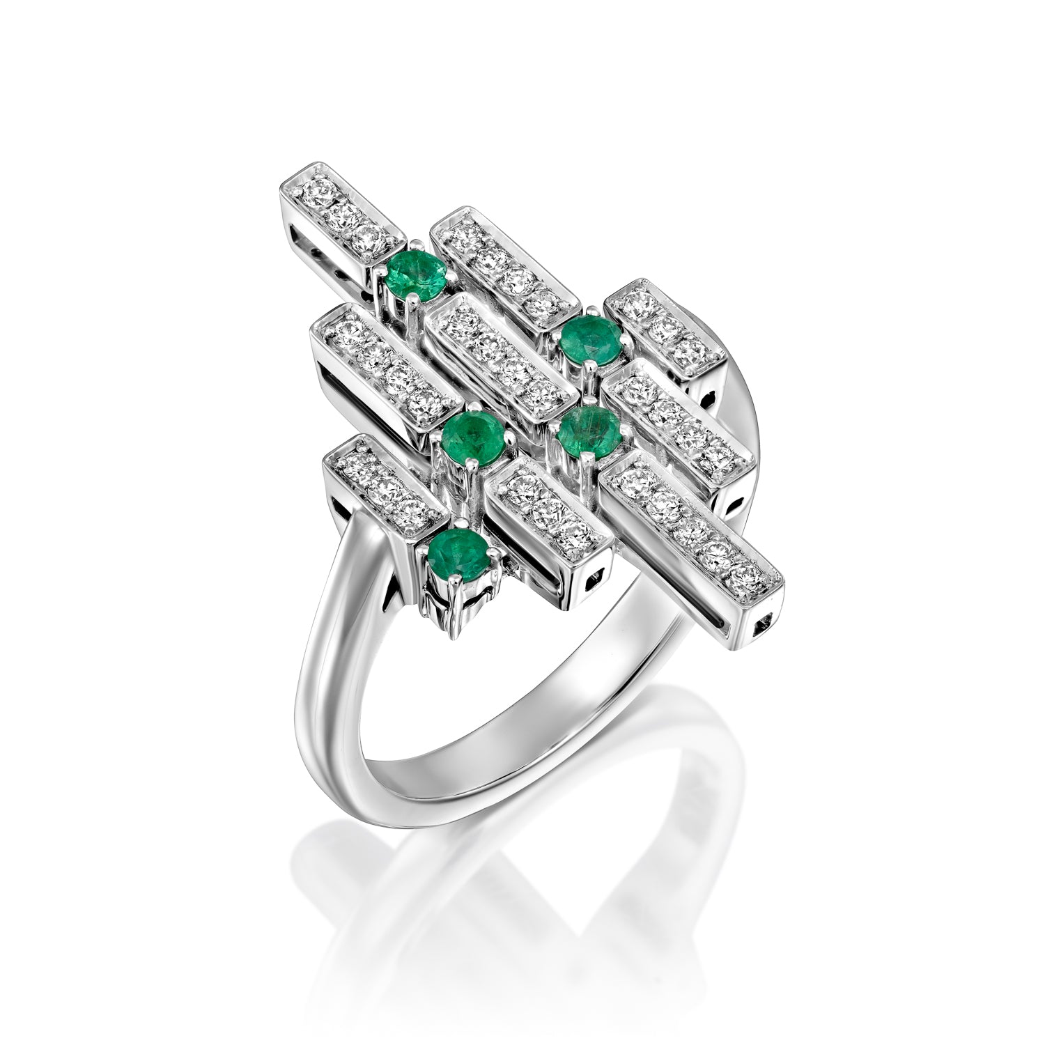 Geometric Diamonds and Emeralds Cocktail Ring