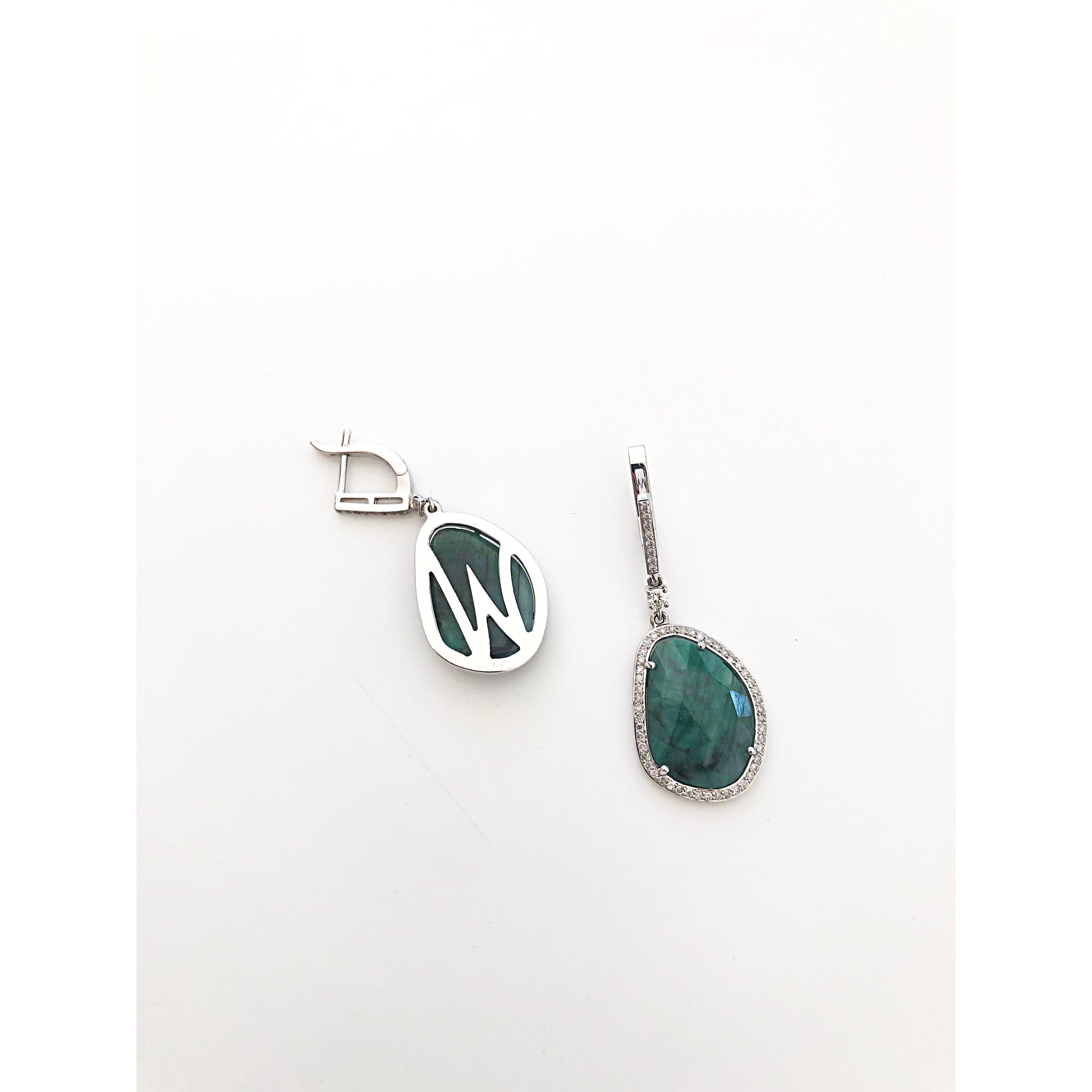Emerald Teardrop Diamond Earrings