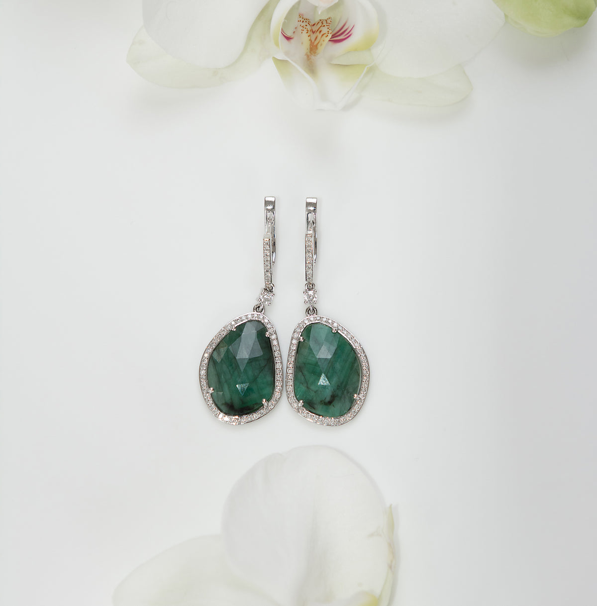 Emerald Teardrop Diamond Earrings