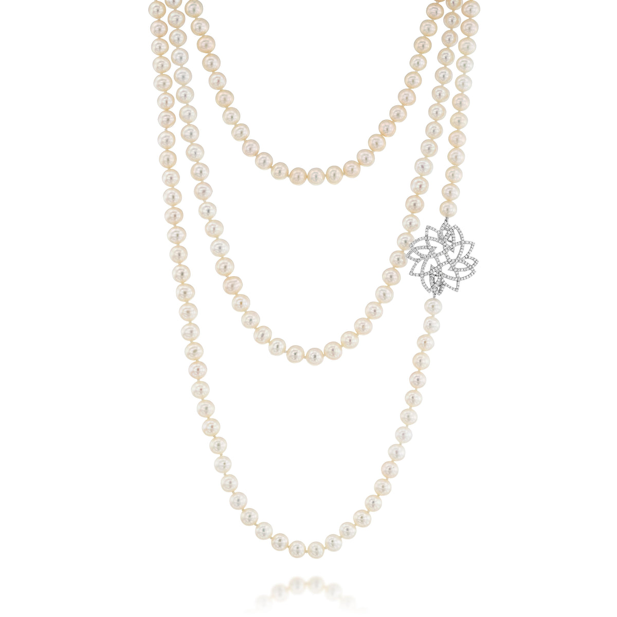 Pearls and Diamond Leaf Necklace