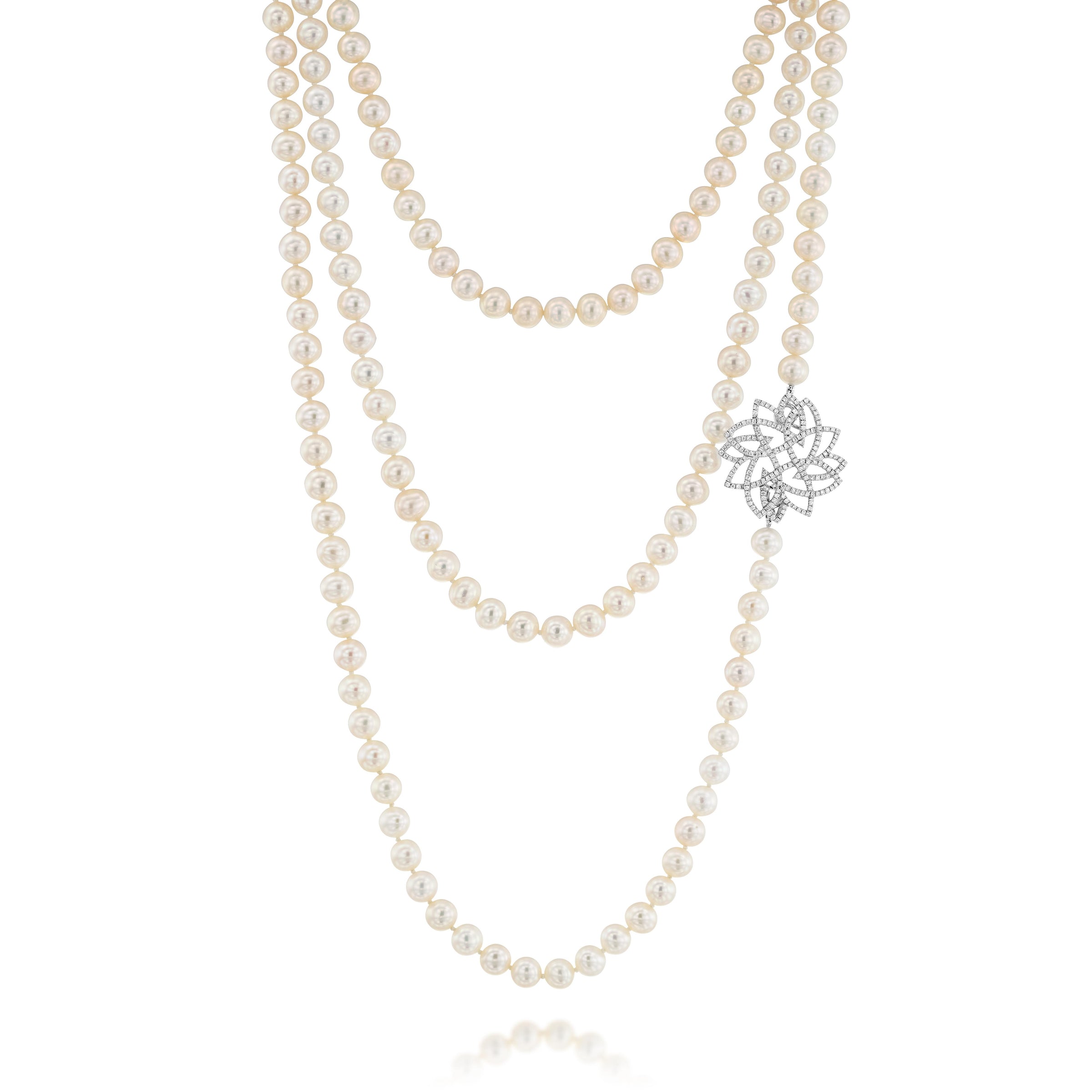 Pearls and Diamond Leaf Necklace