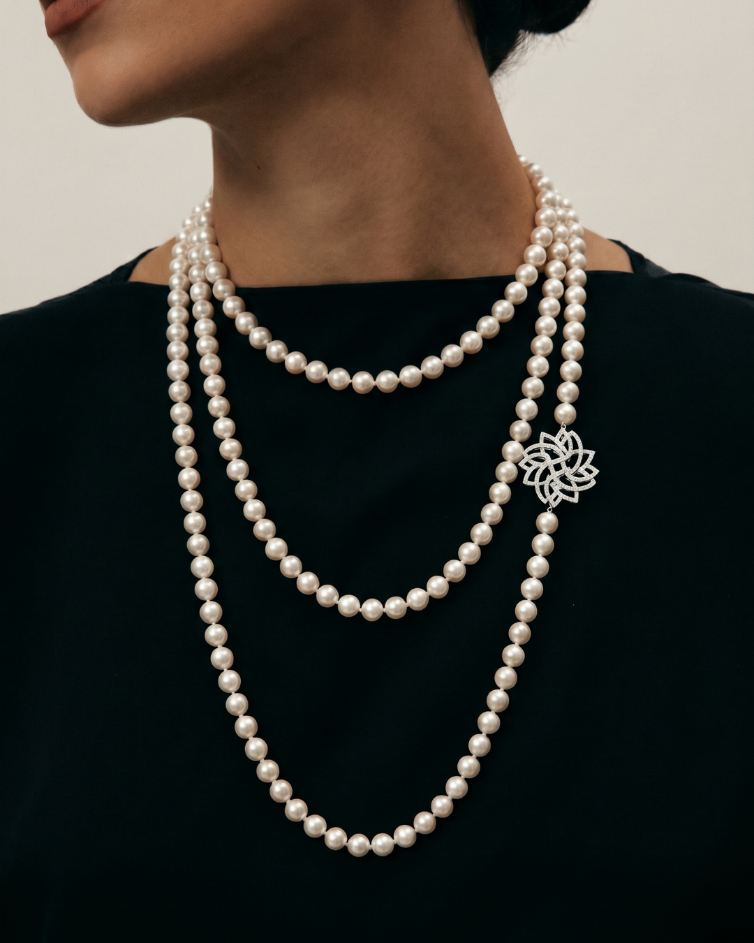 Pearls and Diamond Leaf Necklace