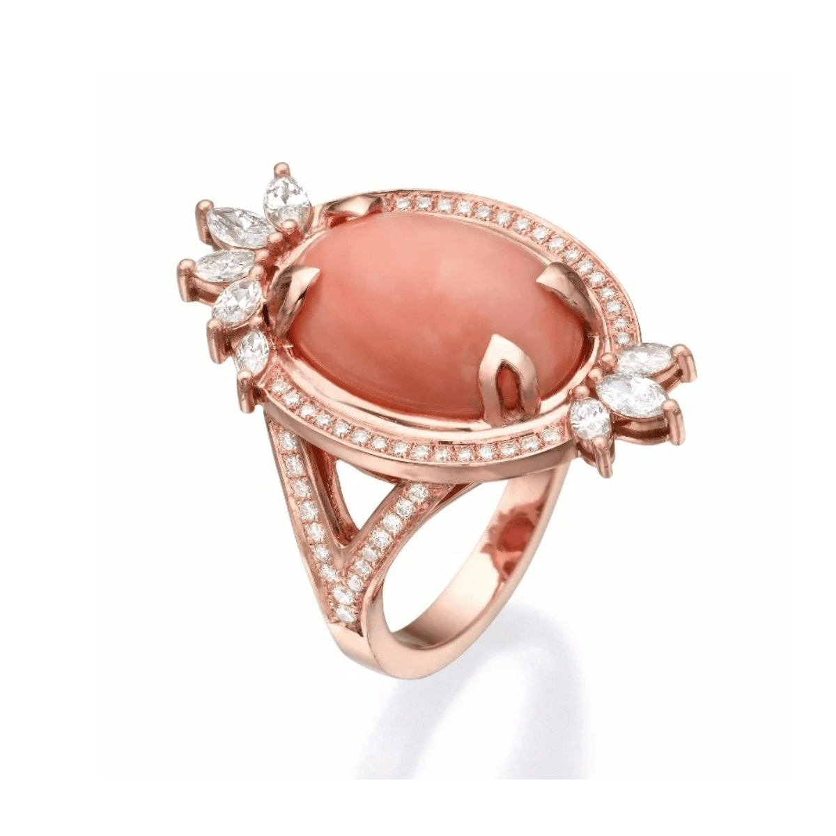 Coral and Marquise Diamonds Cocktail Ring